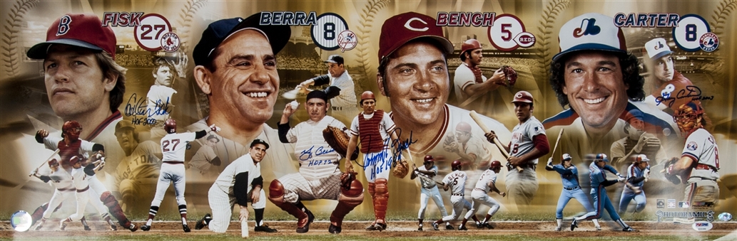 Yogi Berra, Johnny Bench, Gary Carter and Carlton Fisk Signed Panoramic Photograph (PSA/DNA)